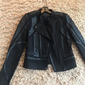 BCBG Jaison Geometric Embroidered Moto Jacket